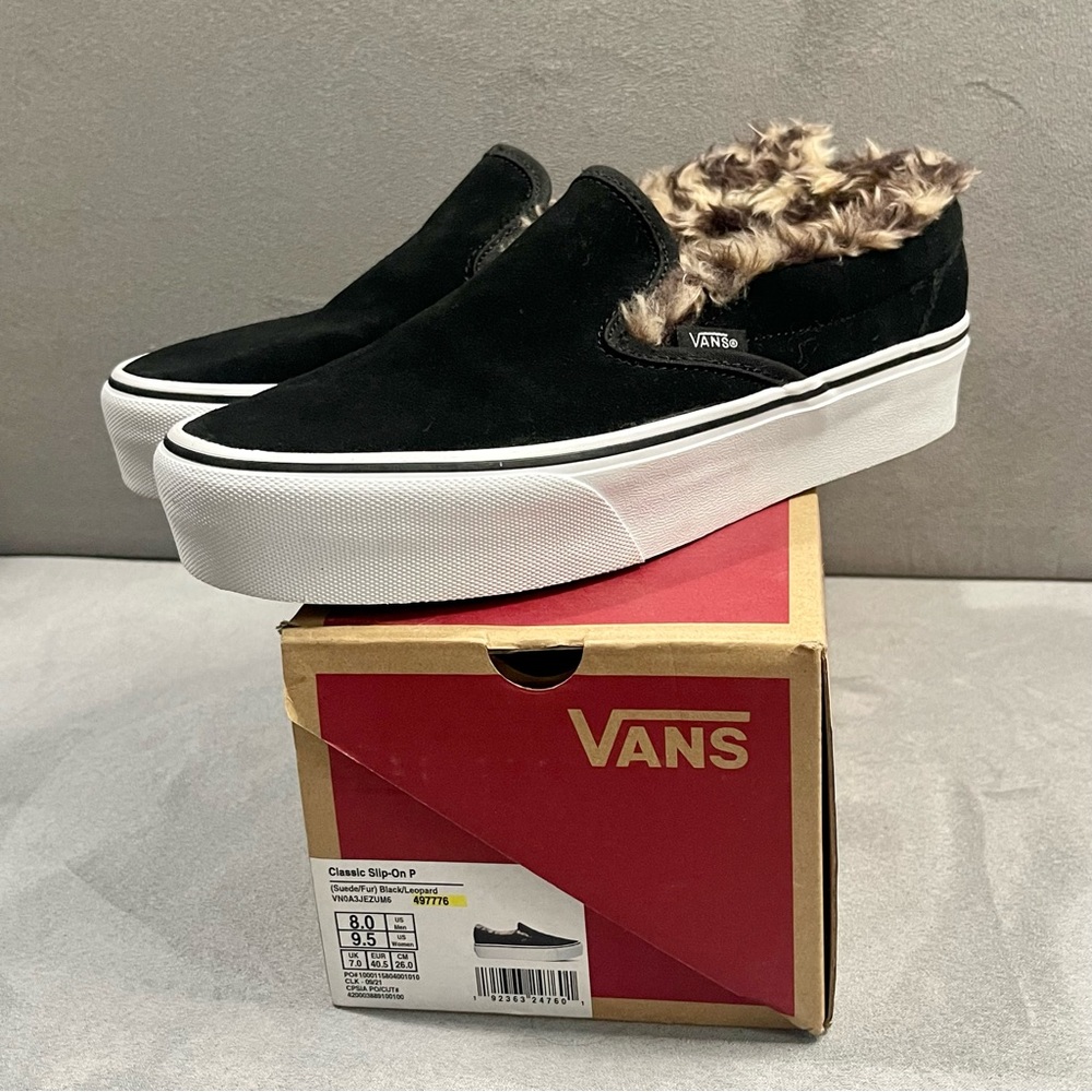 VANS Classic Leopard Faux Fur Slip-On Platform Sneaker